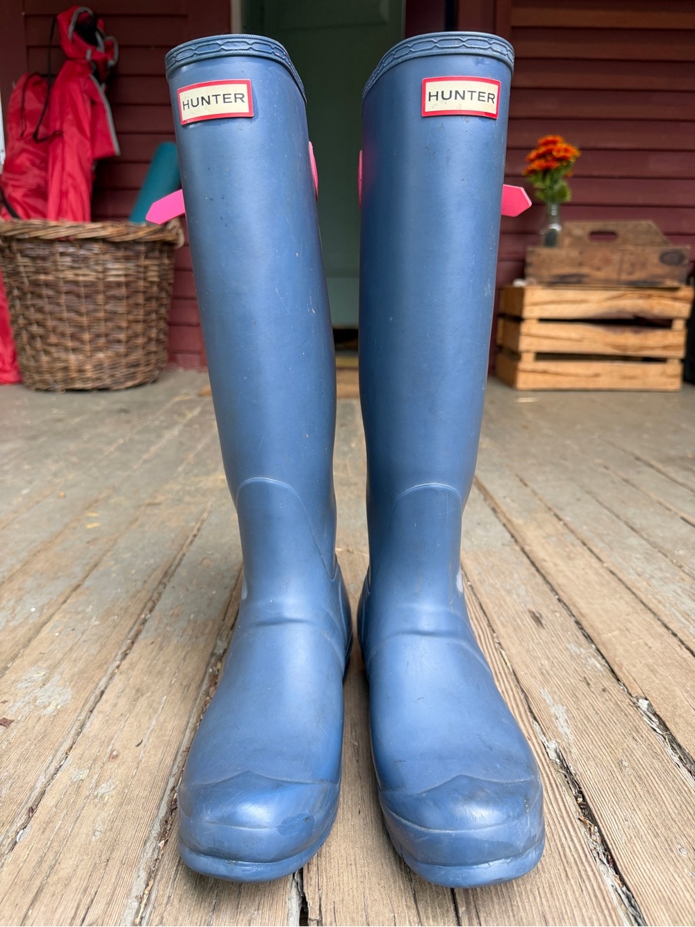 Hunter Tall Navy Rain Boots with Pink Pull Tabs